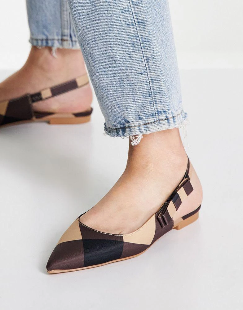 商品ASOS|ASOS DESIGN Leela bow point slingback ballet flats in check,价格¥84,第1张图片