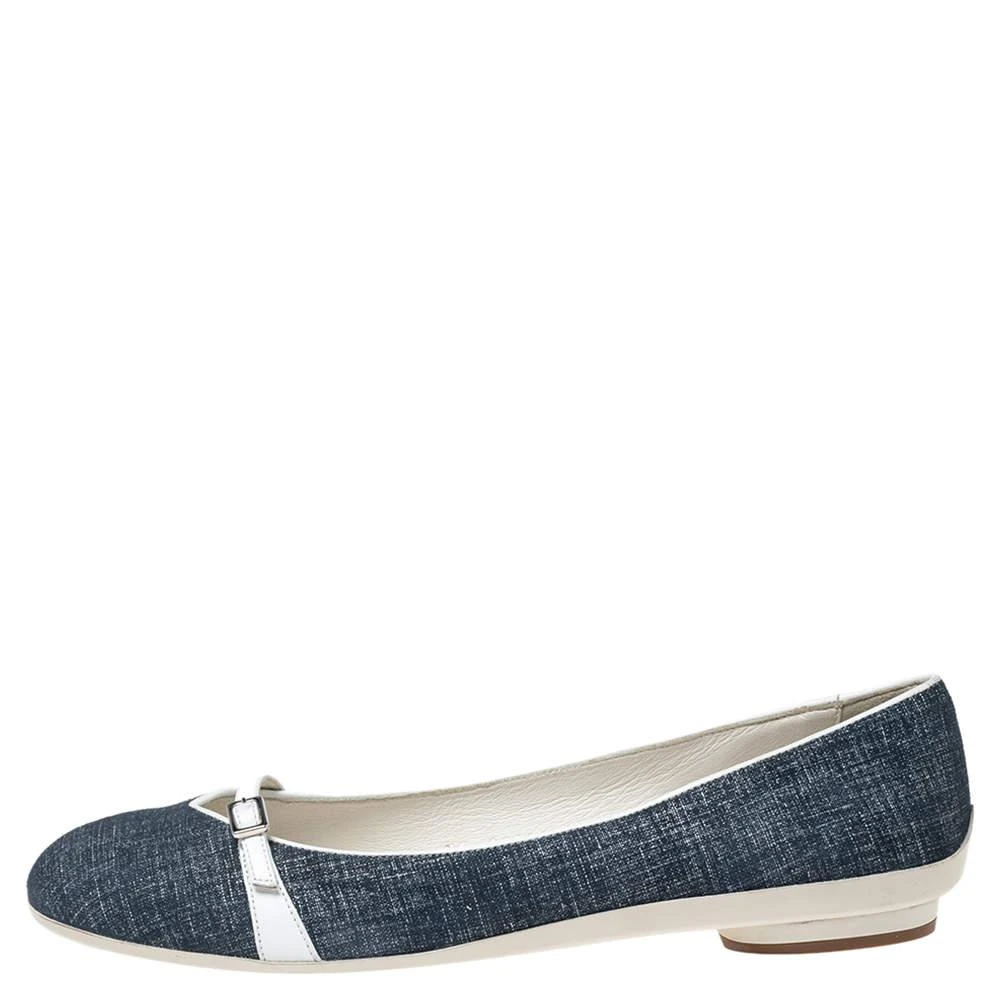 商品Salvatore Ferragamo|Salvatore Ferragamo Navy Blue/White Denim and Leather Ballet Flats Size 40.5,价格¥1516,第2张图片详细描述