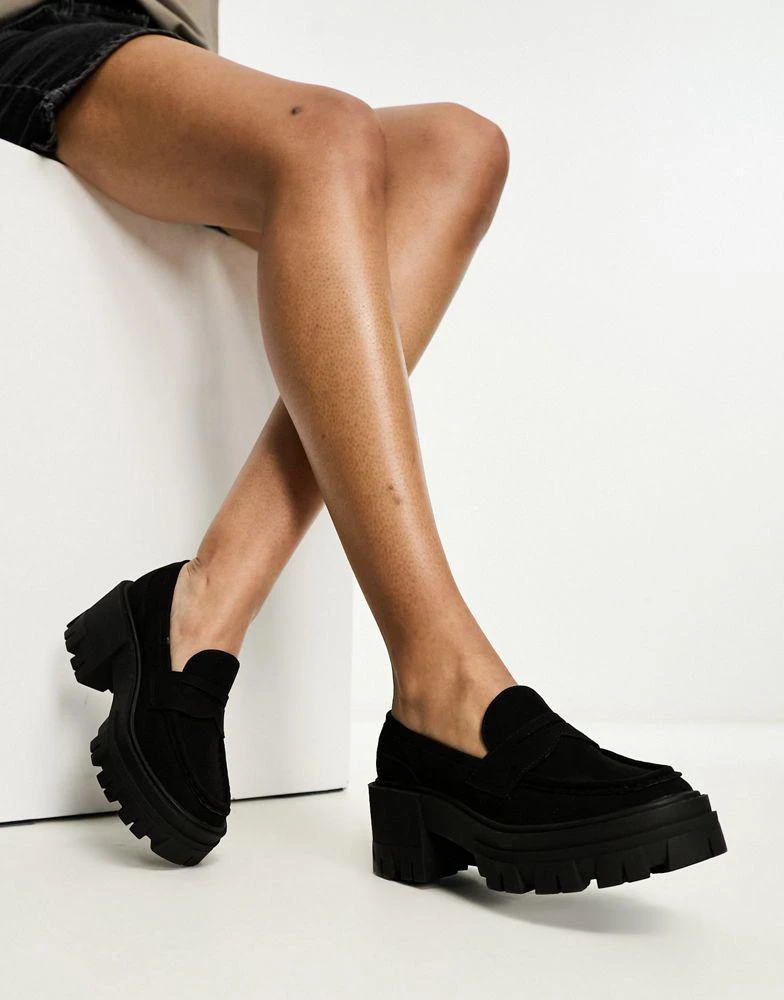 商品ASOS|ASOS DESIGN Script chunky mid heeled loafers in black,价格¥299,第1张图片