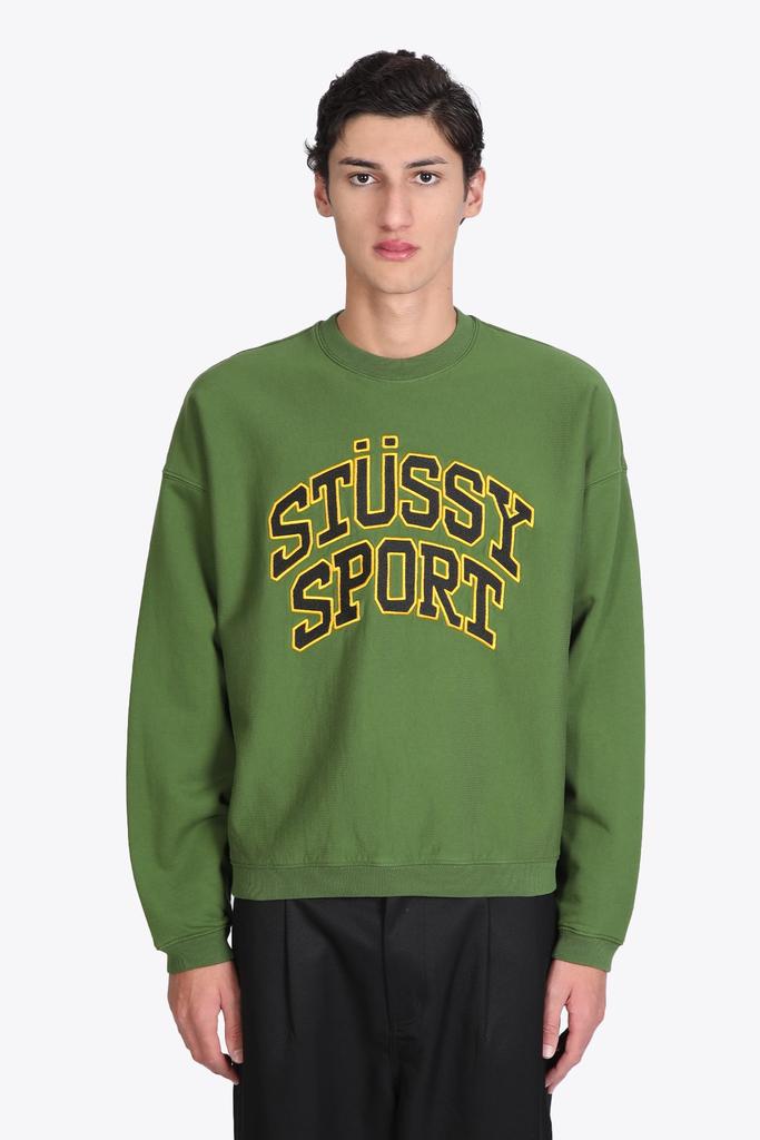 Stussy Relaxed Oversized Crew Green Cotton Crewneck Sweatshirt With Front Embroidery商品第1张图片规格展示