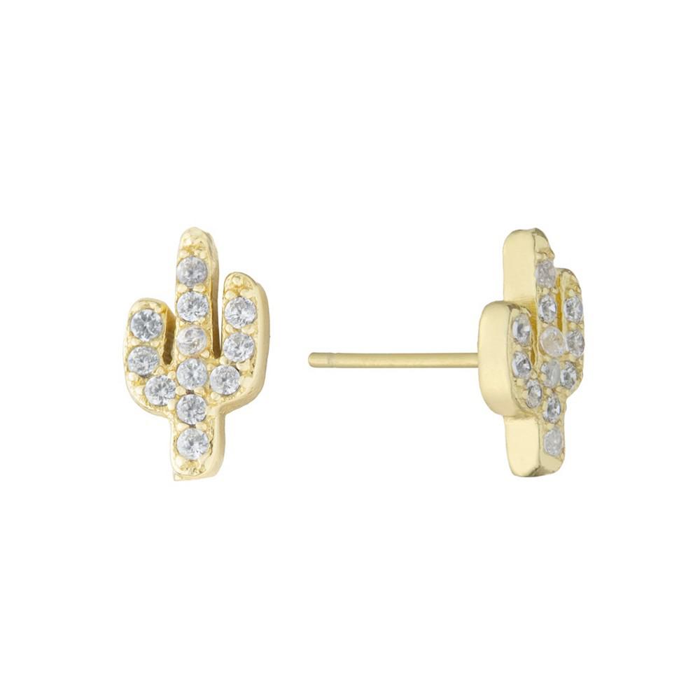 Cubic Zirconia (0.24 ct.t.w) Cactus Stud Earrings in 18K Gold Plated over Sterling Silver商品第1张图片规格展示
