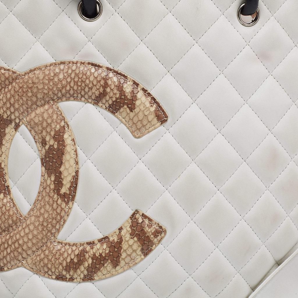 Chanel White/Black Quilted Leather and Python Embossed Small Ligne Cambon Tote商品第6张图片规格展示