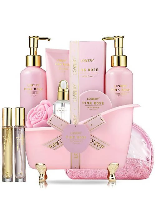 商品Lovery|Luxury Spa Kit 18Pc Pink Rose Relaxing Basket With Perfumes Gua Sha And More,价格¥342,第1张图片