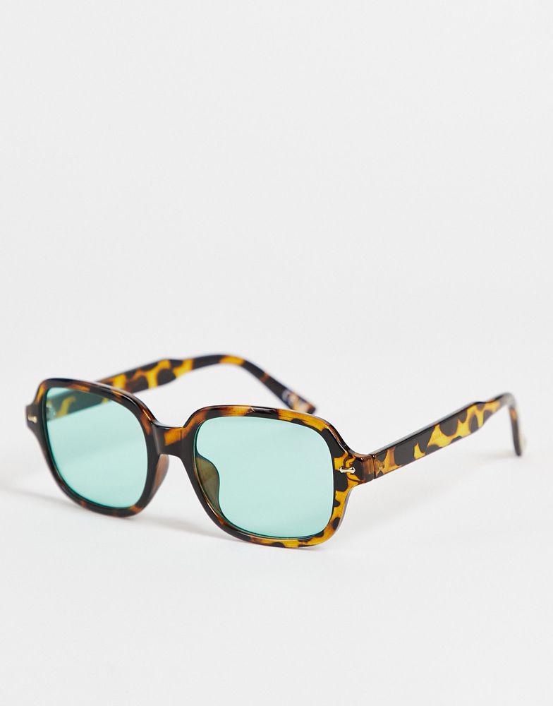 ASOS DESIGN frame square sunglasses in tort with green lens  - BROWN商品第1张图片规格展示