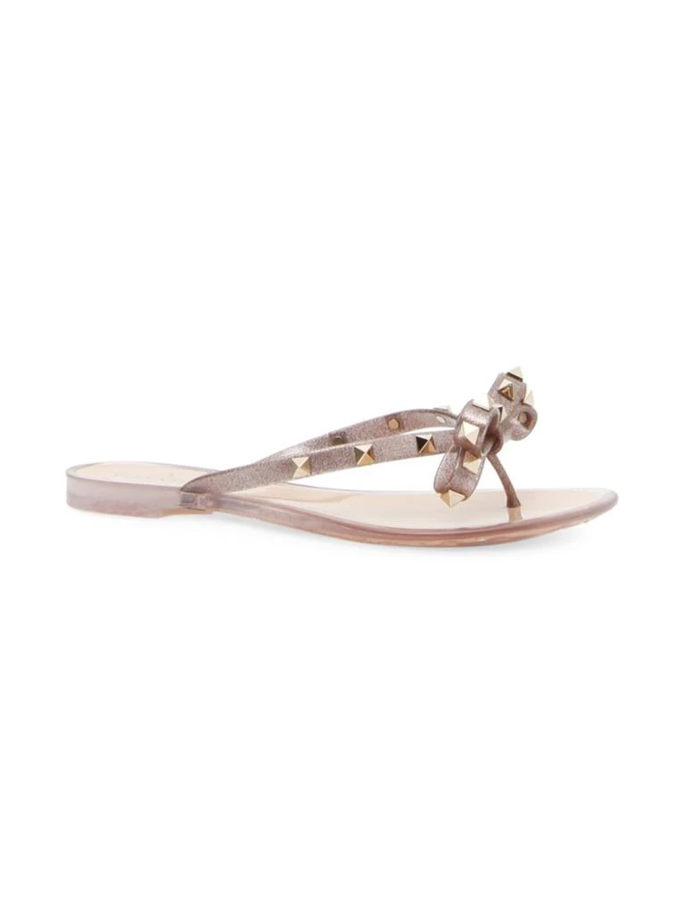 商品Valentino|Valentino Garavani Rockstud Bow Metallic Jelly Thong Sandals,价格¥1920,第2张图片详细描述