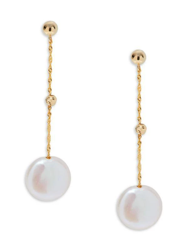 商品Effy|14K Yellow Gold & 11MM Round Freshwater Pearl Drop Earrings,价格¥1348,第1张图片