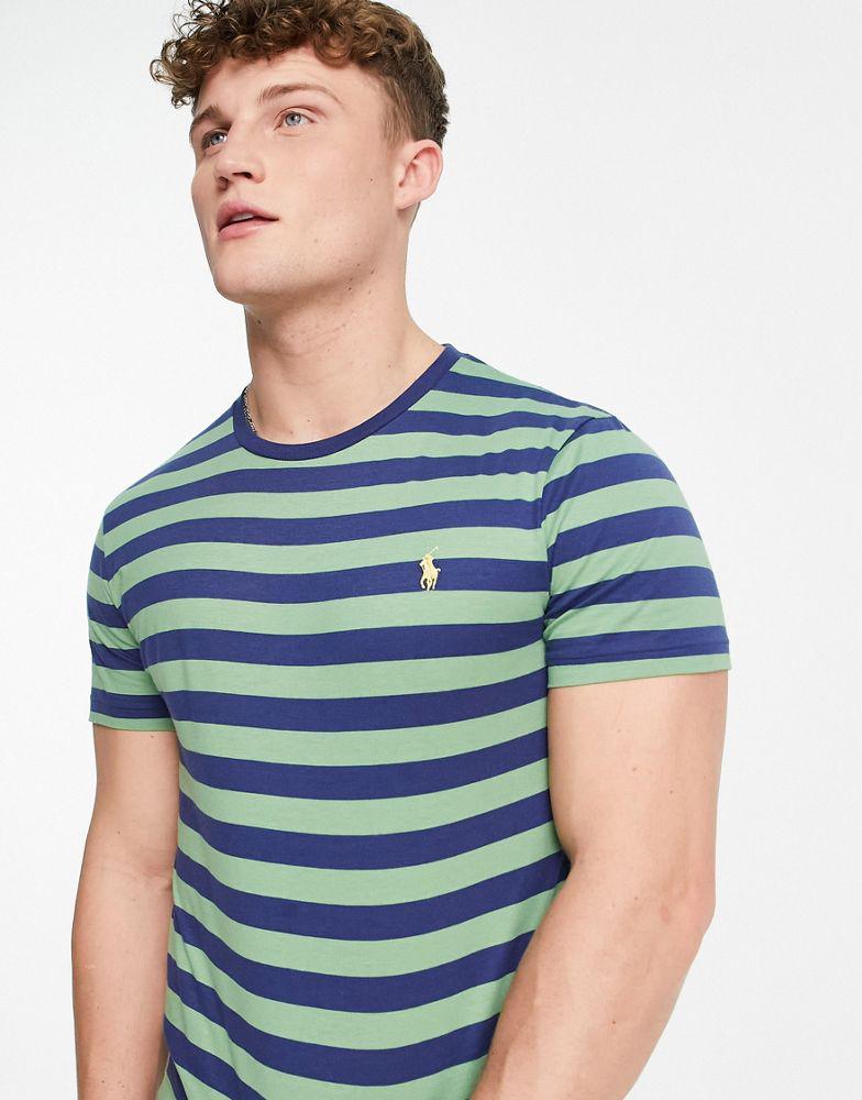 Polo Ralph Lauren icon logo stripe t-shirt in green/navy商品第1张图片规格展示