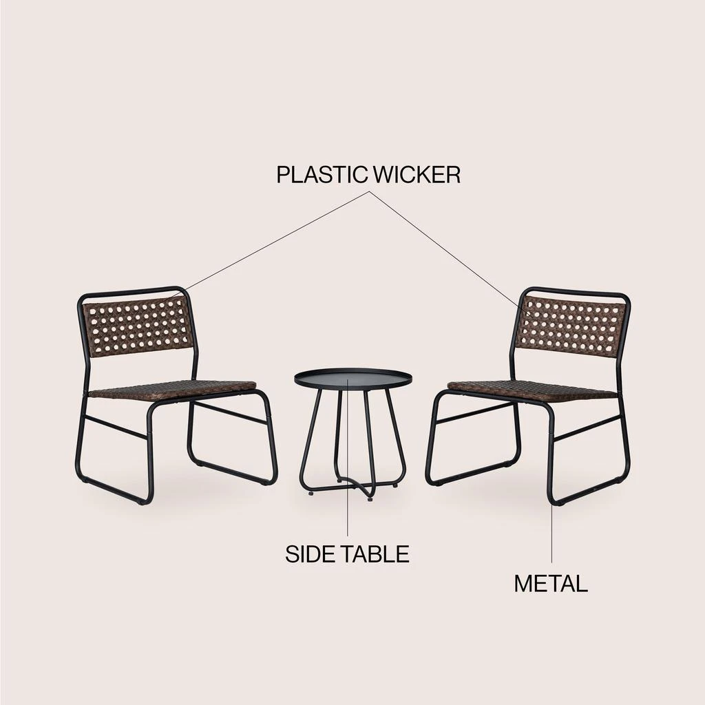 Freja 3-Piece Mid-Century Modern Faux Rattan Conversation Outdoor Patio Set, Black/Brown 商品