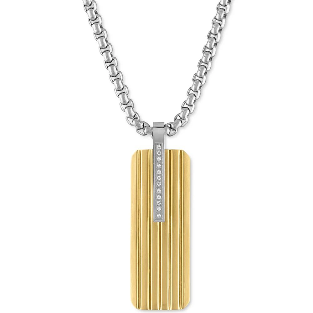 商品Esquire Men's Jewelry|Diamond Accent Two-Tone Dog Tag 22" Pendant Necklace in Stainless Steel & Gold-Tone Ion-Plate, Created for Macy's,价格¥466,第1张图片