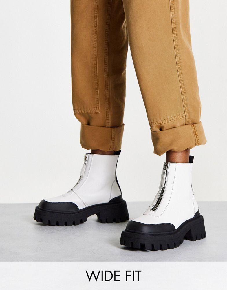 商品ASOS|ASOS DESIGN Wide Fit Autumn square toe front zip boots in white,价格¥184,第1张图片