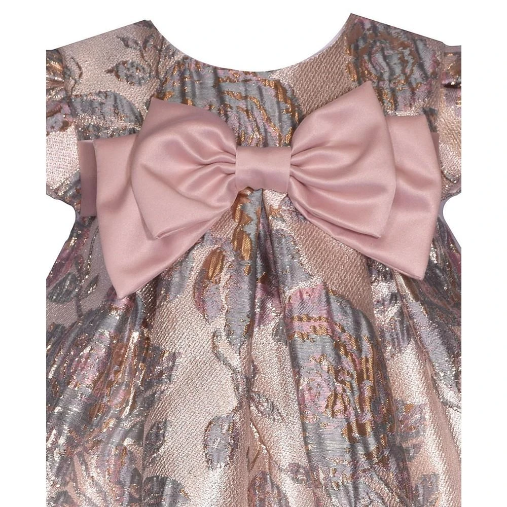 商品Bonnie Baby|Baby Girls Short Sleeve Floral Metallic Dress,价格¥314,第3张图片详细描述