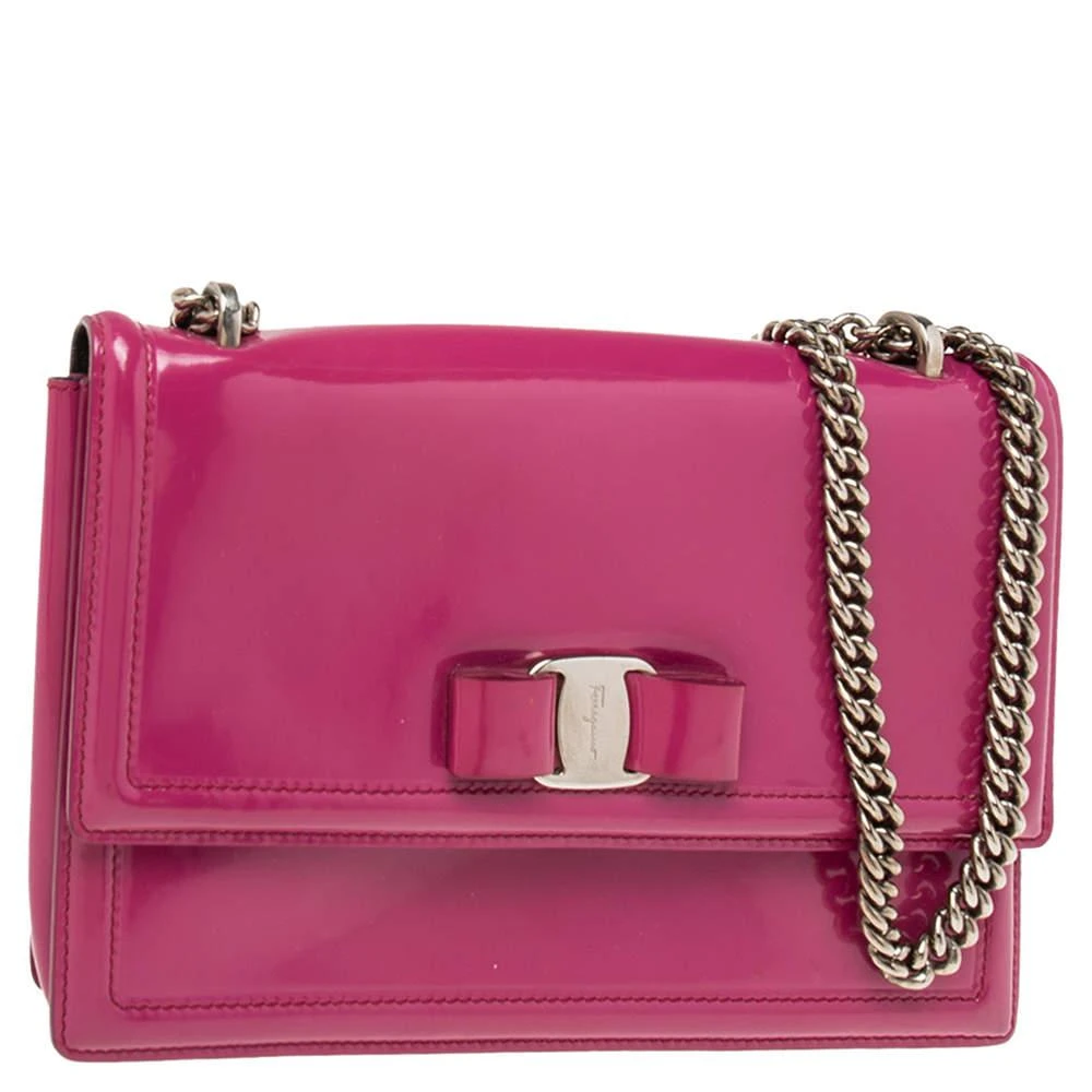 商品[二手商品] Salvatore Ferragamo|Salvatore Ferragamo Fuchsia Patent Leather Vara Bow Chain Shoulder Bag,价格¥1383,第3张图片详细描述