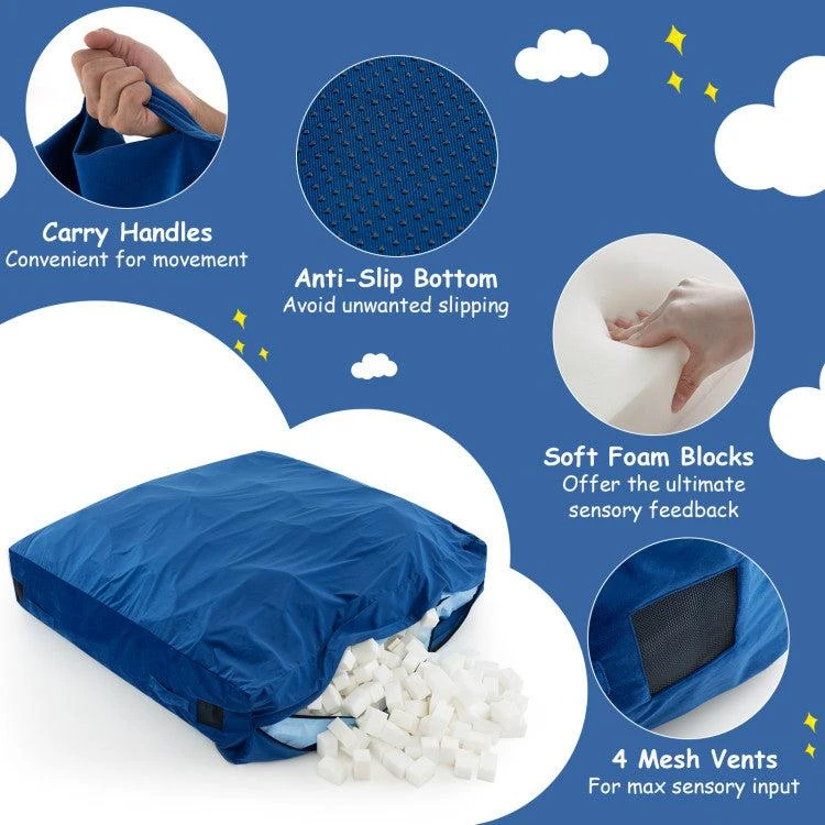 商品Hivvago|57 x 57 Inch Crash Pad Sensory Mat with Foam Blocks and Washable Velvet Cover-Blue,价格¥1418,第3张图片详细描述