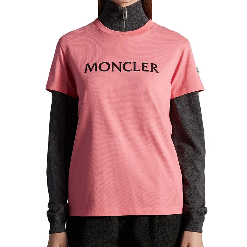 商品Moncler|【预售3-7天】Moncler/蒙克莱 22年秋冬新款 女士珊瑚粉色纯棉徽标图形短袖T恤H20938C00012829HP539,价格¥1965,第5张图片详细描述