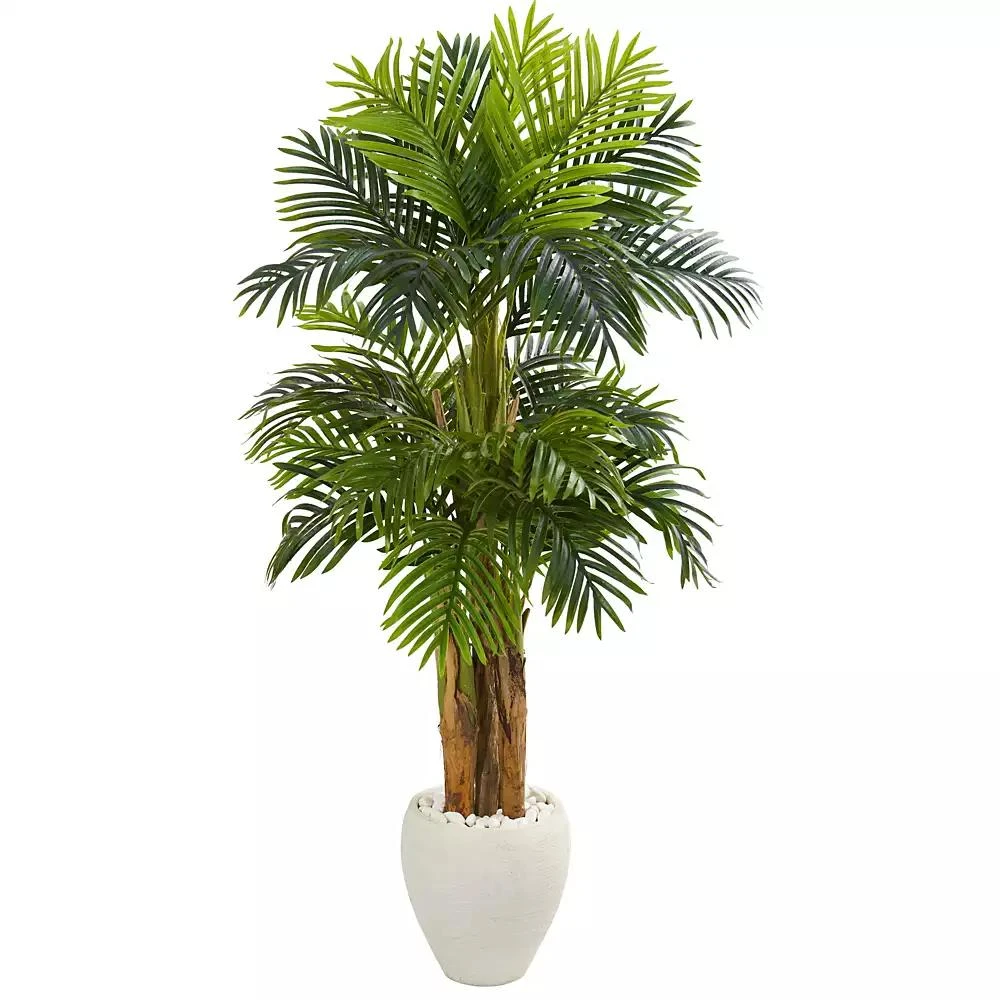 商品NEARLY NATURAL|5.5' Triple Areca Palm Artificial Tree in White Planter,价格¥2132,第1张图片