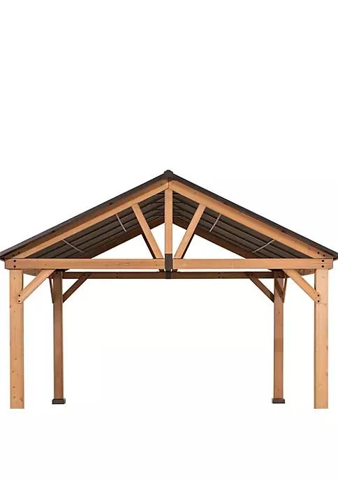 商品Sunjoy|11 Ft. X 13 Ft. Cedar Framed Gazebo With Brown Steel Gable Hard Top Roof,价格¥22038,第3张图片详细描述