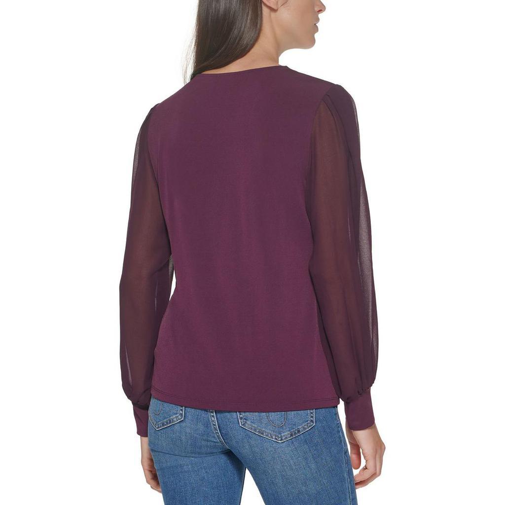 商品Calvin Klein|Calvin Klein Womens V Neck Chiffon Sleeve Pullover Top,价格¥122-¥130,第6张图片详细描述