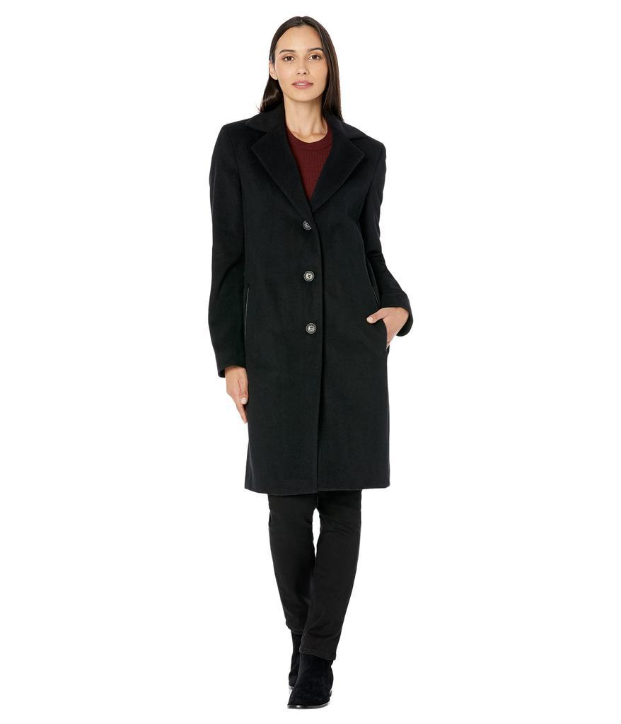 商品DKNY|Faux-Leather Trim Walker Coat,价格¥2351,第1张图片