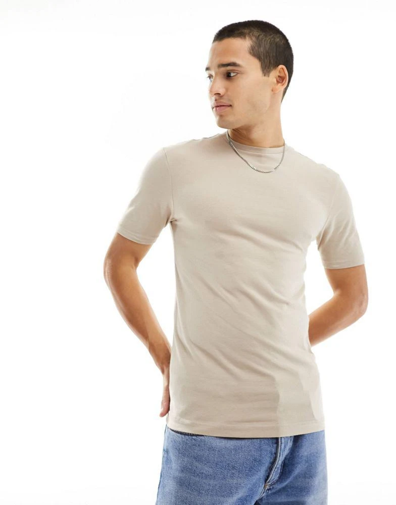 商品River Island|River Island short sleeve sleeve muscle t-shirt in stone,价格¥95,第1张图片