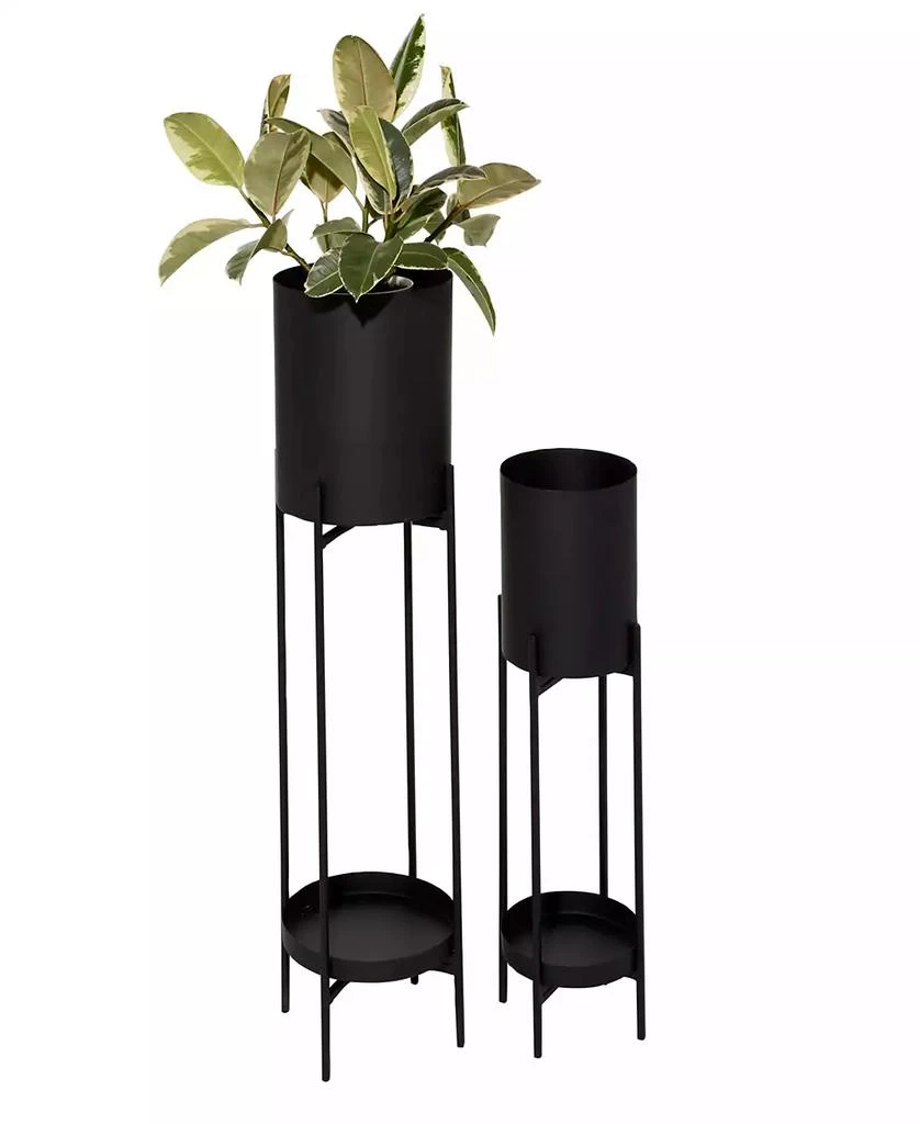 商品Rosemary Lane|Black Metal Indoor Outdoor Planter with Removable Stand Set of 2,价格¥1090,第1张图片