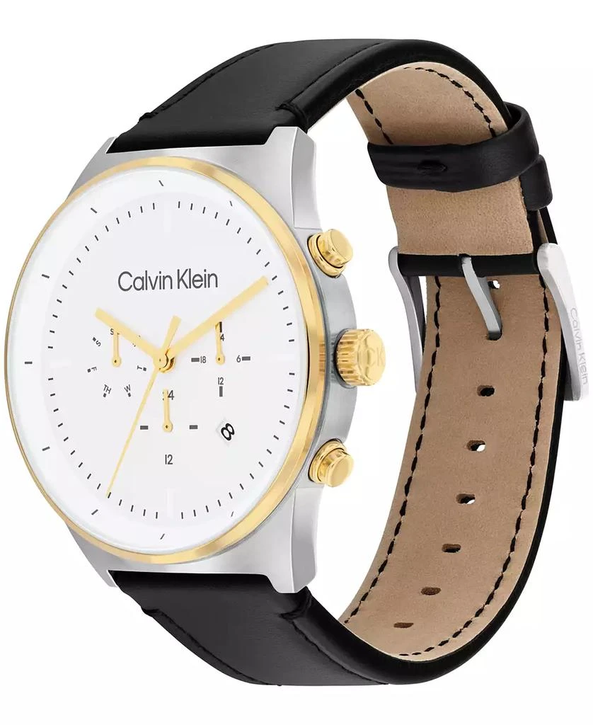 商品Calvin Klein|Men's Black Leather Strap Watch 44mm,价格¥767,第2张图片详细描述