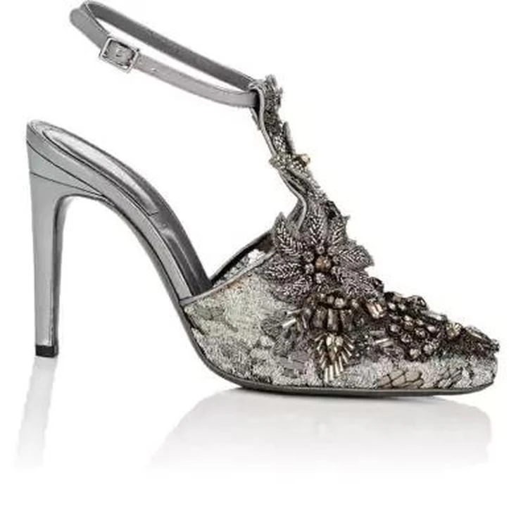 商品Alberta Ferretti|Lace & Leather Ankle-Strap Sandals,价格¥6169,第1张图片