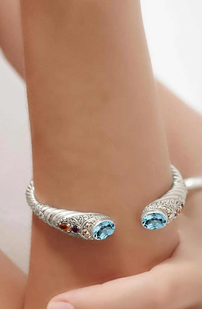 18K Gold & Sterling Silver Citrine Bali Filigree Hinged Cuff Bracelet 商品