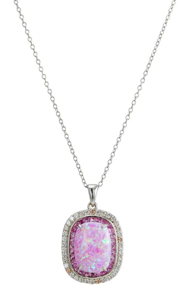 商品Savvy Cie Jewels|Sterling Silver Pink Sapphire & White Zircon Halo Created Opal Pendant Necklace,价格¥755,第1张图片