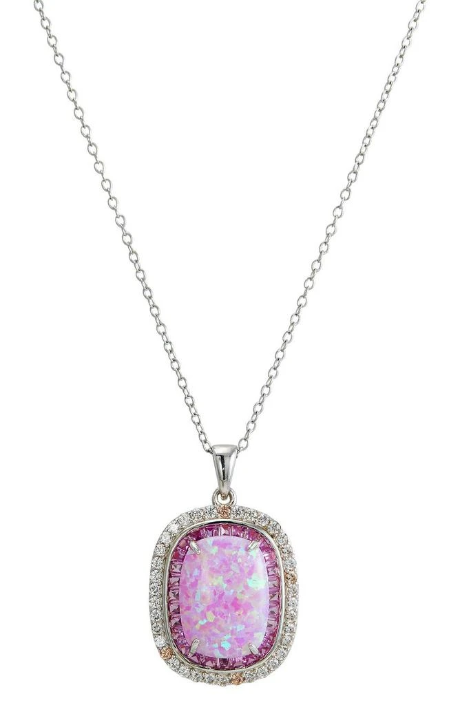 商品Savvy Cie Jewels|Sterling Silver Pink Sapphire & White Zircon Halo Simulated Opal Pendant Necklace,价格¥759,第1张图片