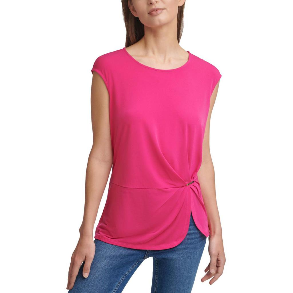 Calvin Klein Womens Gathered Cap Sleeve Pullover Top商品第2张图片规格展示