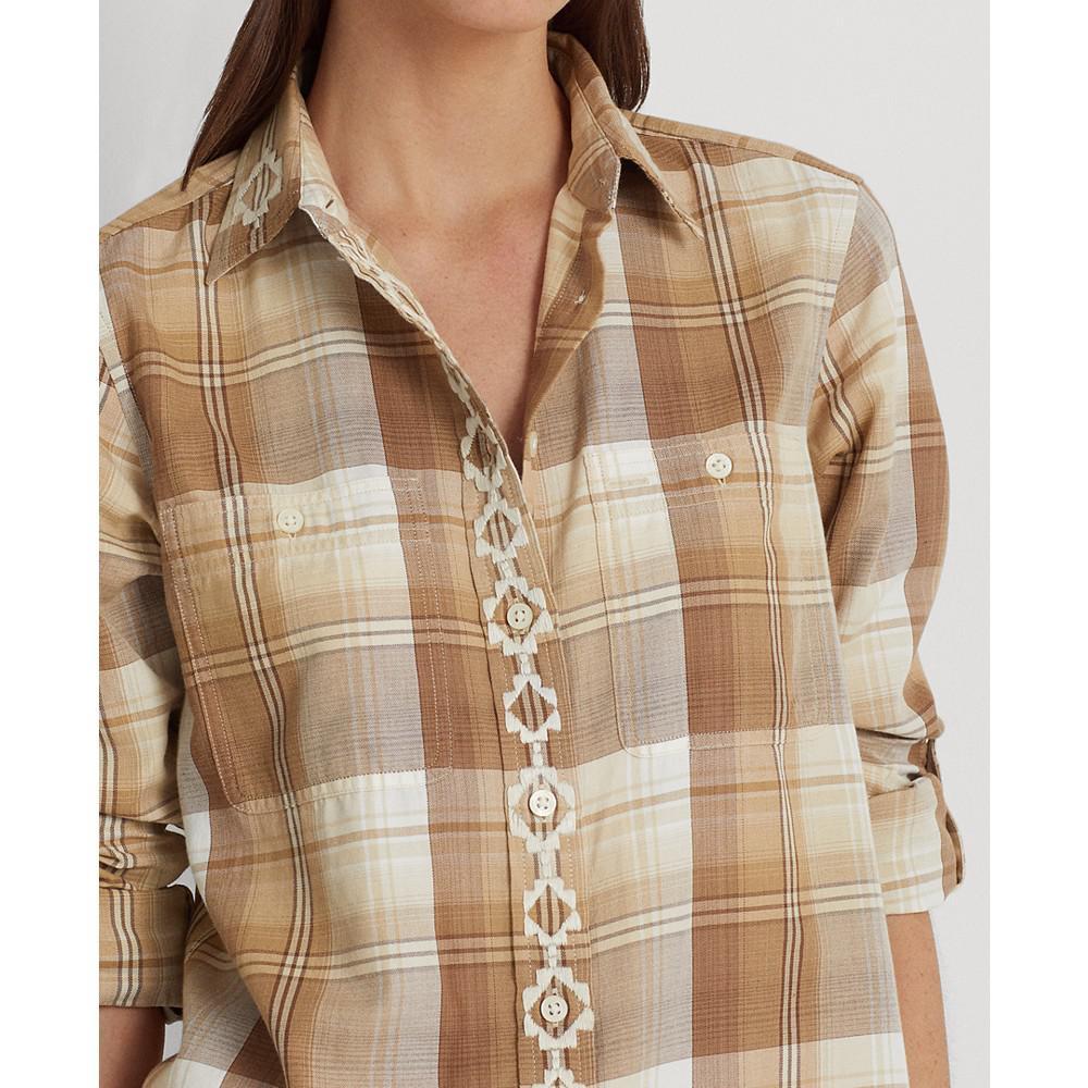 商品Ralph Lauren|Women's Plaid Embroidered Twill Shirt,价格¥1185,第5张图片详细描述