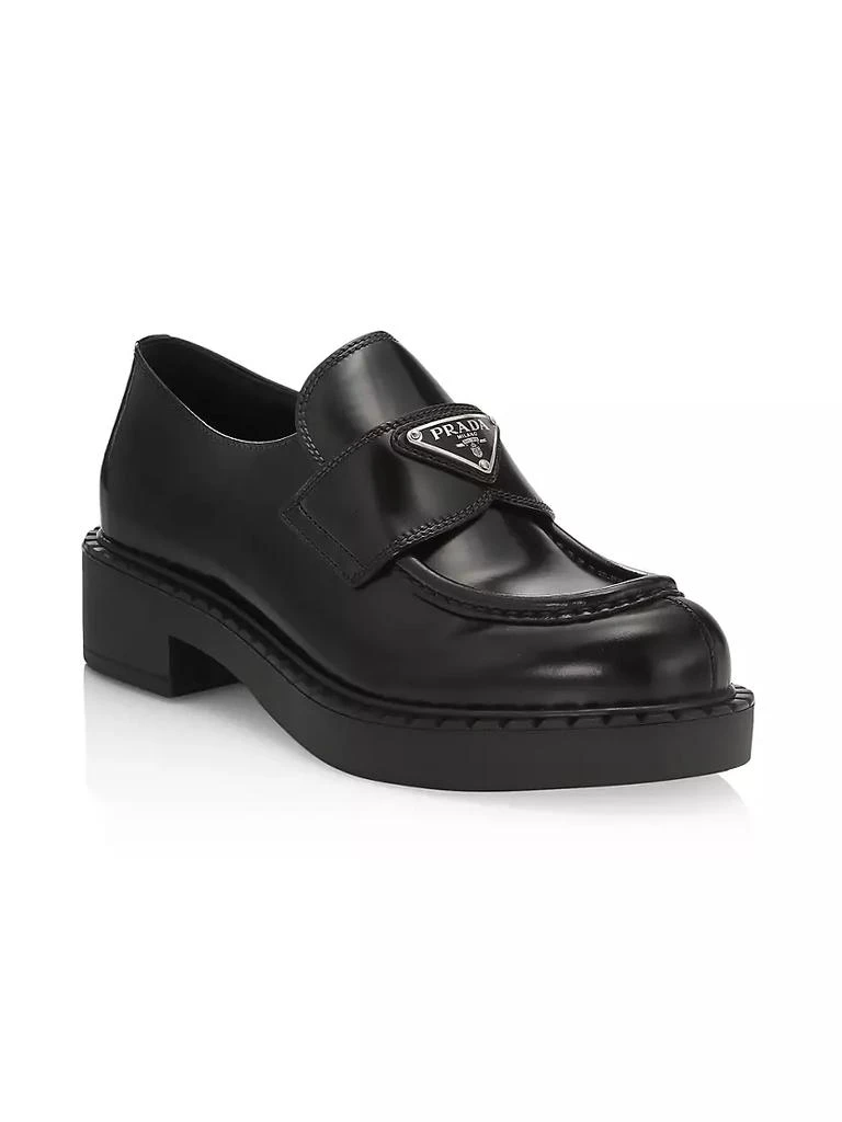 商品Prada|Spazzolato Logo Platform Leather Loafers,价格¥9012,第2张图片详细描述