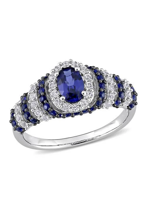 商品Belk & Co.|Co. Lab Created 1 1 2 Ct Tgw Created Blue Sapphire And Created White Sapphire Oval Vintage Ring In Sterling Silver,价格¥900,第1张图片