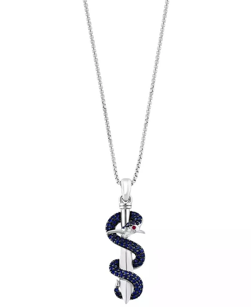 商品Effy|EFFY® Men's Sapphire (5/8 ct. t.w.) & Ruby Accent Snake & Sword 22" Pendant Necklace in Sterling Silver,价格¥7328,第2张图片详细描述