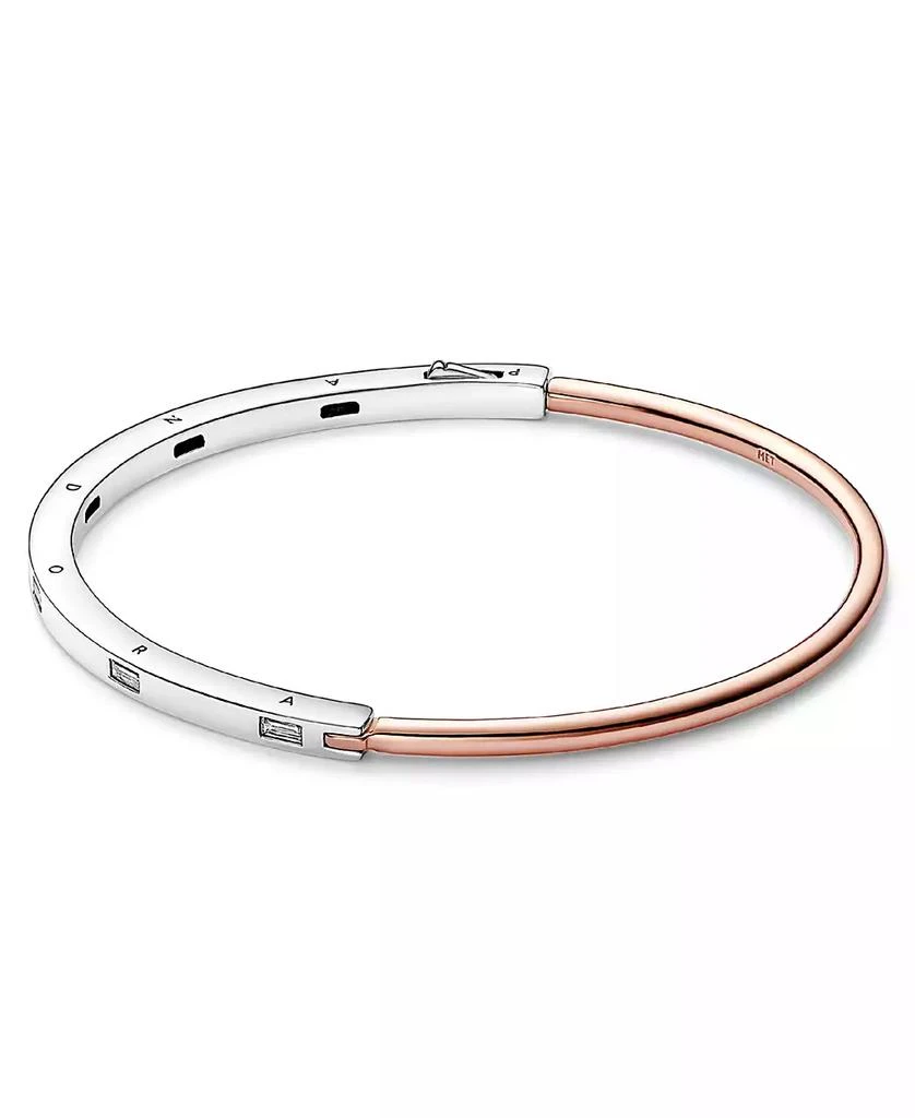 商品PANDORA|Signature 14K Rose Gold-Plated and Sterling Silver Two-Tone I-D Pave Bangle Bracelet,价格¥969,第1张图片