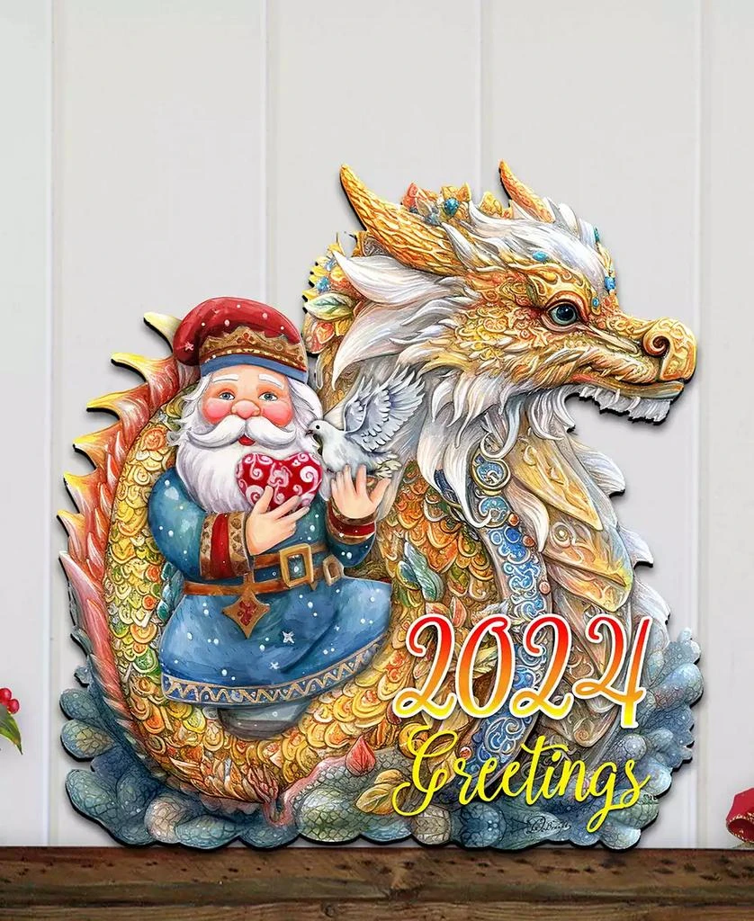商品Designocracy|Santa with Dragon Christmas Wooden Door Decor Wall Decor G. DeBrekht,价格¥989,第4张图片详细描述