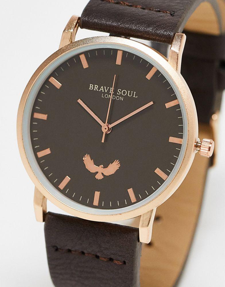 Brave Soul faux leather strap watch in black and gold商品第1张图片规格展示