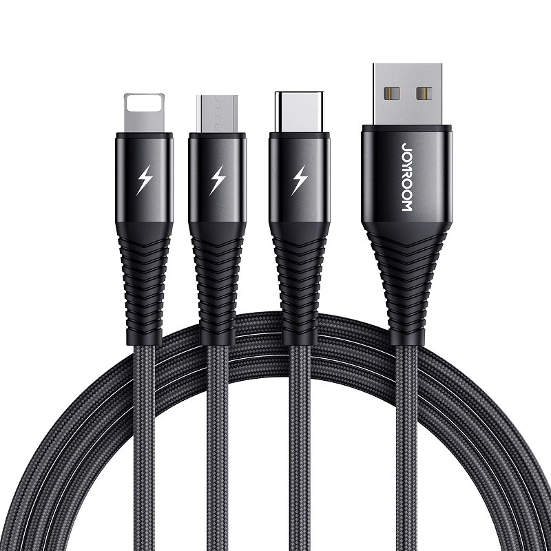 机乐堂 S-1230G4三合一数据线苹果iphone安卓type-c手机快充充电器线一拖三usb华为 黑色 商品