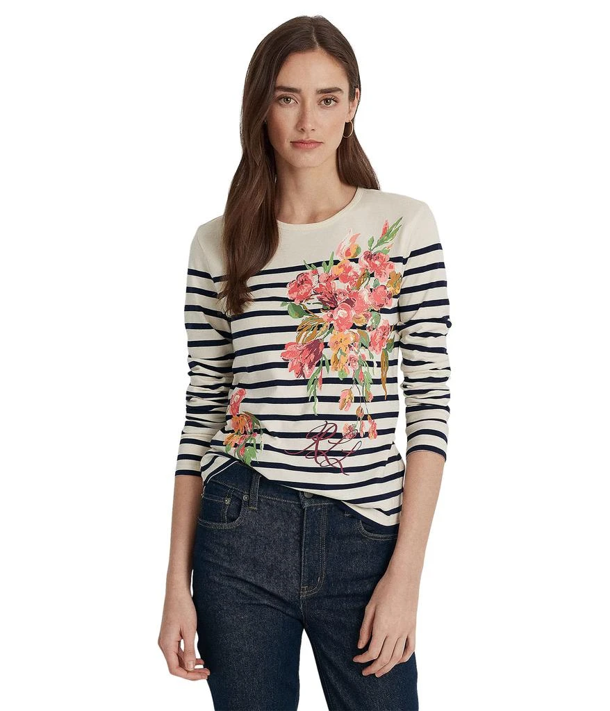 商品Ralph Lauren|Floral & Striped Jersey Long Sleeve Tee,价格¥750,第1张图片