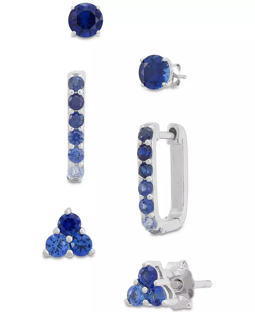 商品Macy's|3-Pc. Set Lab-Created Sapphire Stud & Hoop Earrings (3-3/4 ct. t.w.) in Sterling Silver,价格¥516,第5张图片详细描述