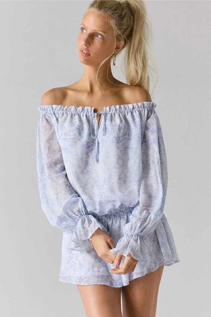 商品Kimchi Blue|Kimchi Blue Penelope Blouson Chiffon Off-The-Shoulder Romper,价格¥185,第2张图片详细描述
