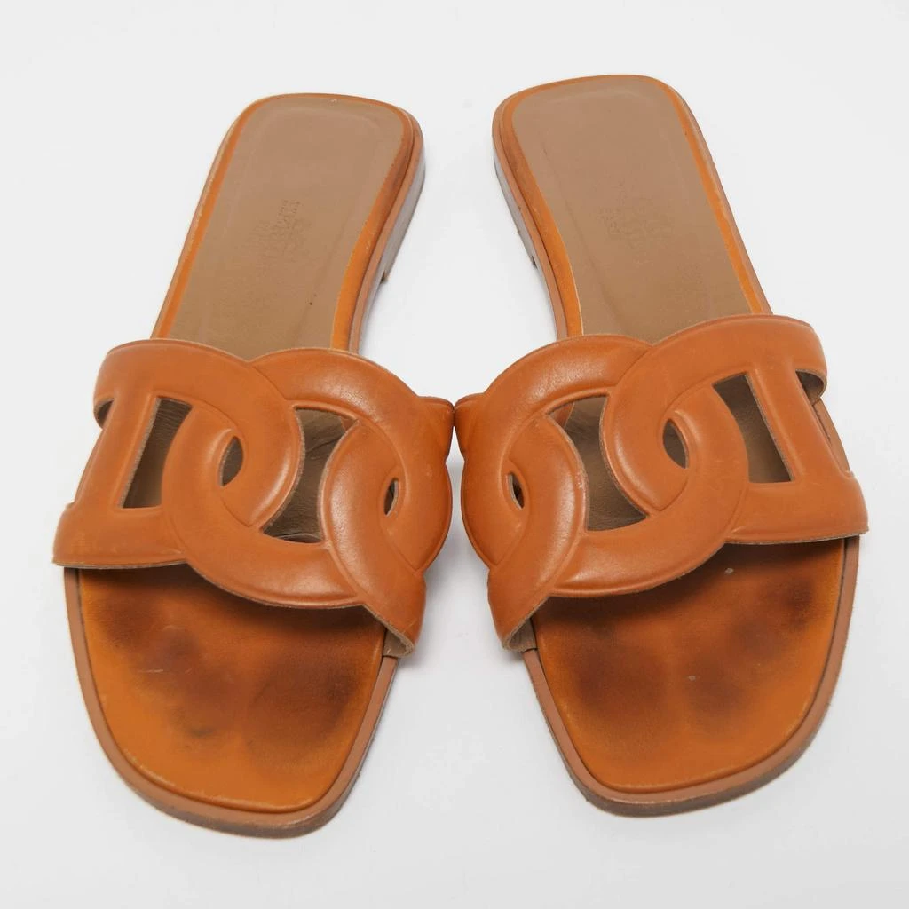 商品[二手商品] Hermes|Hermes Tan Leather Omaha Flat Slides Size 36,价格¥2427,第3张图片详细描述