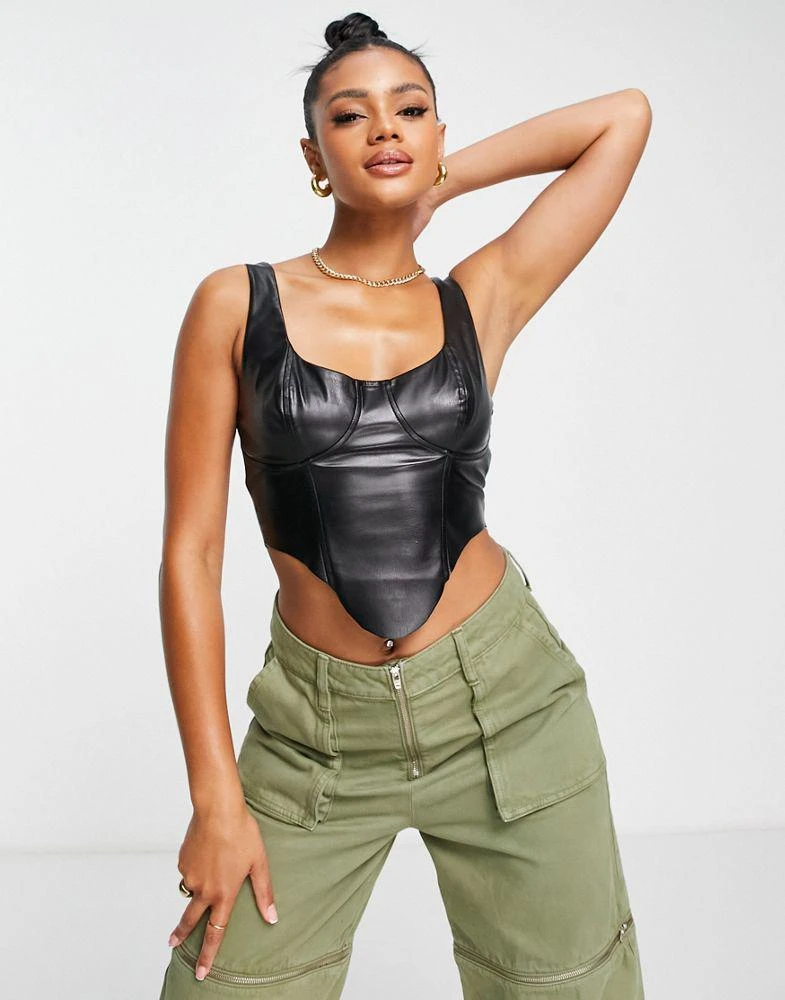 商品ASOS|ASOS DESIGN PU corset in with hook & eye back in black,价格¥128,第3张图片详细描述