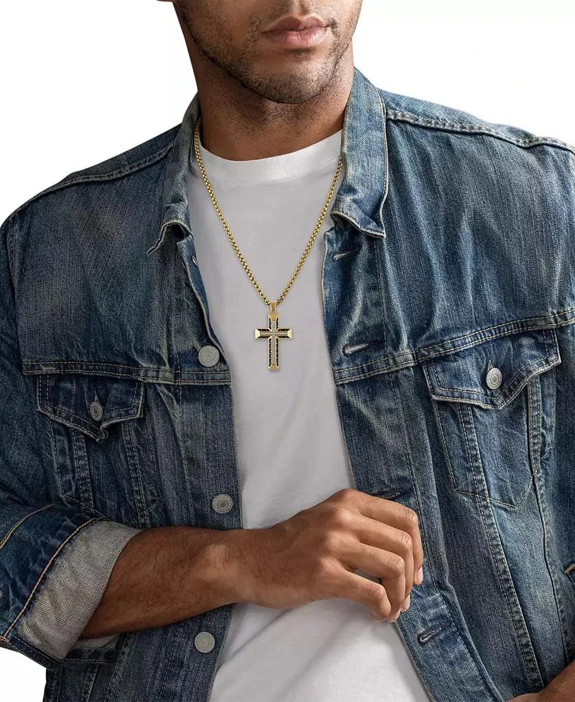 商品Esquire Men's Jewelry|Diamond Cross 22" Pendant Necklace in Gold Tone Ion-Plated Stainless Steel & Black Carbon Fiber, Created for Macy's (Also in Black Ion Plated Stainless Steel),价格¥1235,第2张图片详细描述