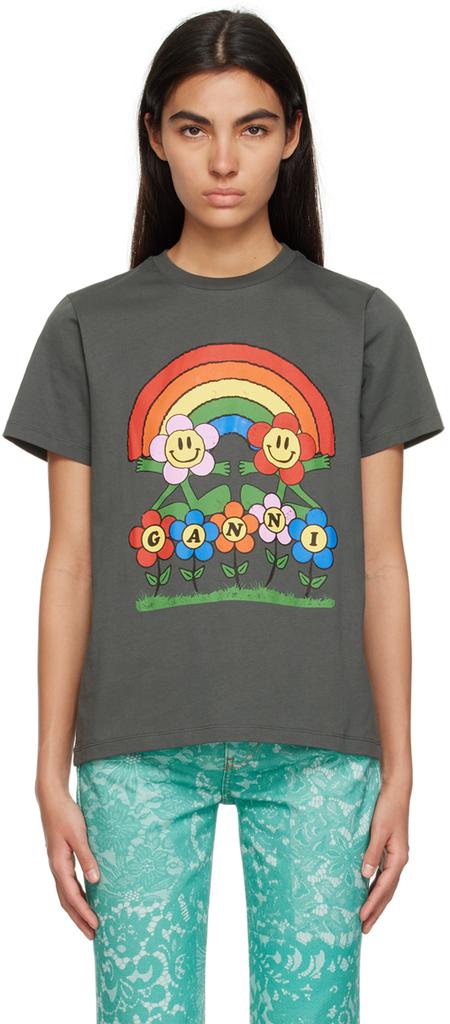 GANNI | Gray Rainbow T-Shirt 567.49元 商品图片