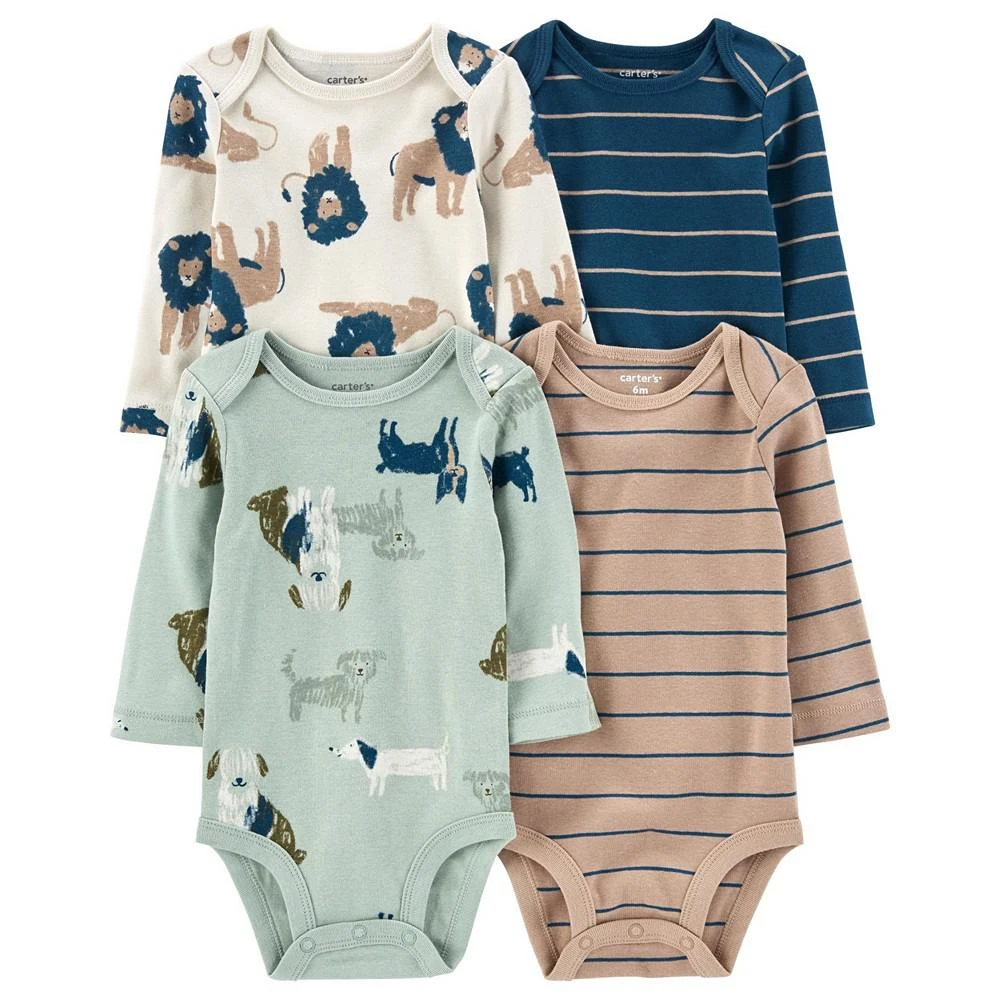 商品Carter's|Baby Boys Long Sleeve Printed Bodysuits, Pack of 4,价格¥183,第1张图片