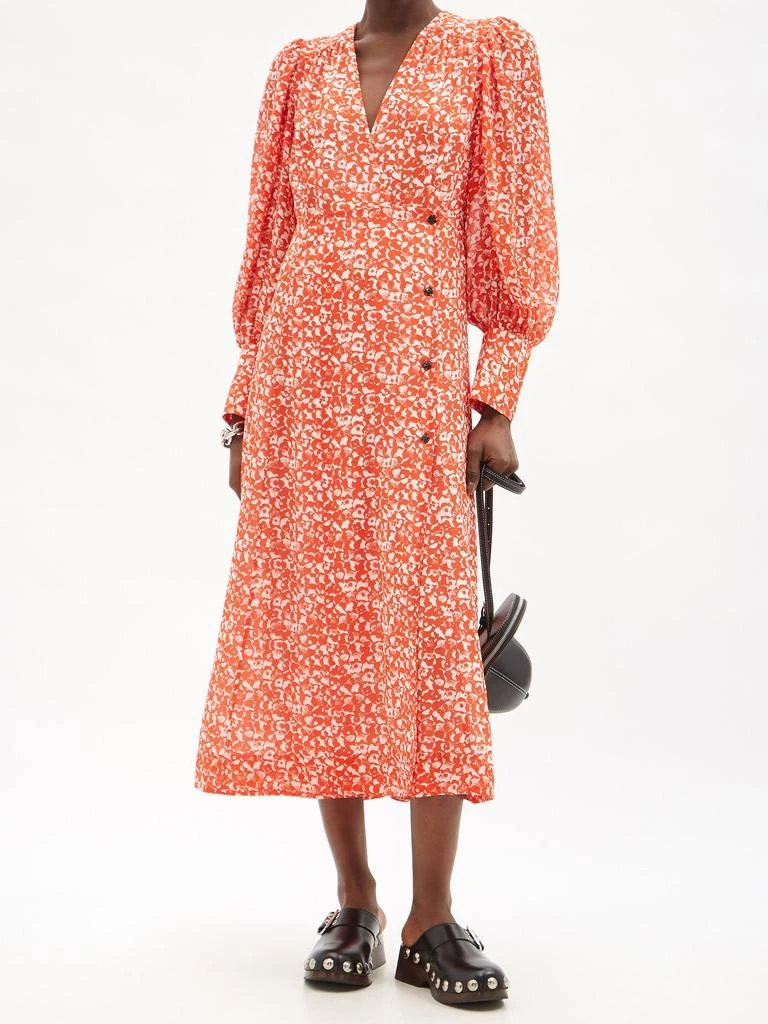 商品Ganni|Balloon-sleeve floral-print crepe midi dress,价格¥993,第2张图片详细描述