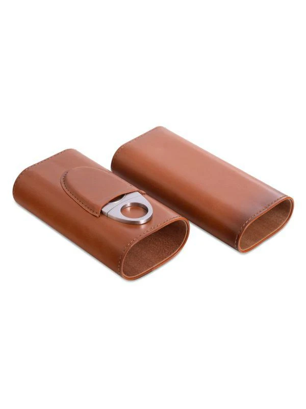 商品Bey-Berk|2-Piece Leather Cigar Holder & Stainless Steel Cutter Set,价格¥498,第2张图片详细描述