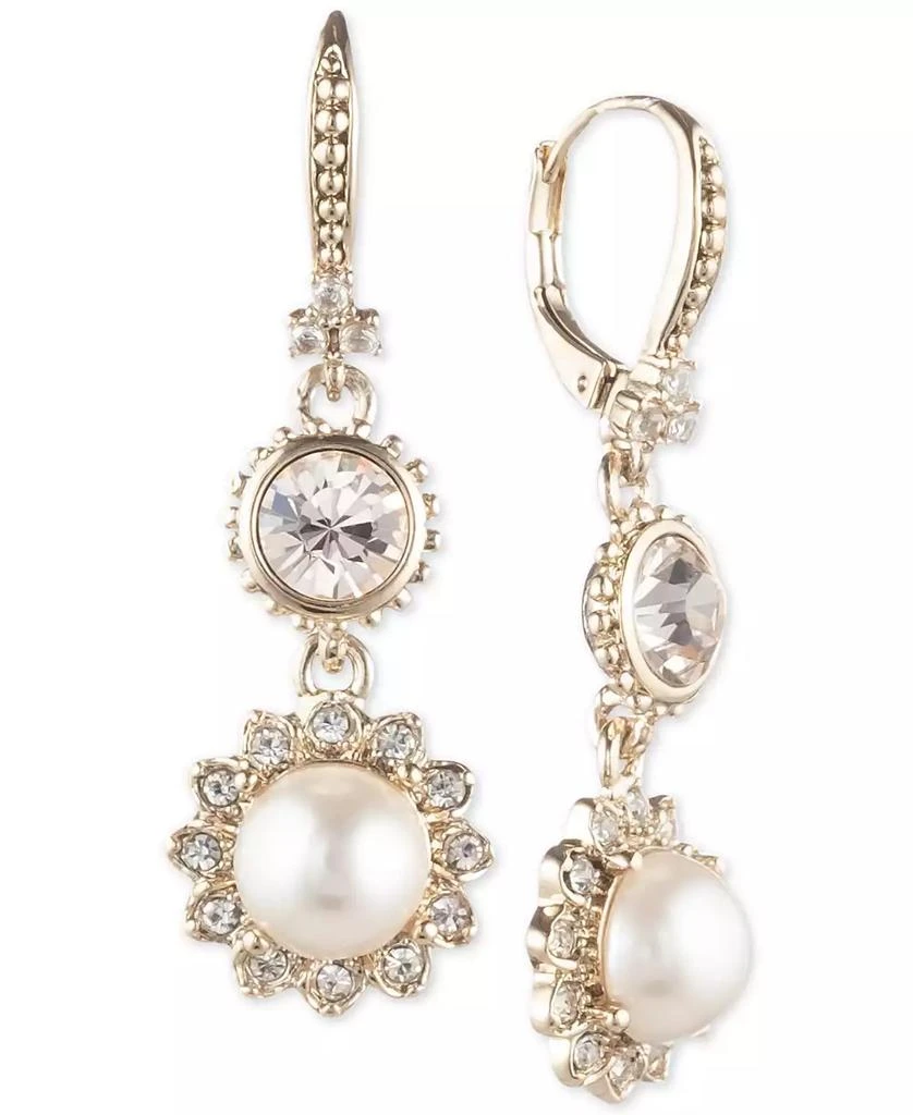 商品MARCHESA|Gold-Tone Imitation Pearl & Crystal Drop Earrings,价格¥240,第1张图片