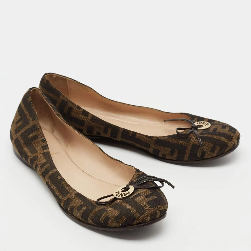 商品[二手商品] Fendi|Fendi Brown Zucca Canvas Logo Bow Ballet Flats Size 39,价格¥2453,第4张图片详细描述